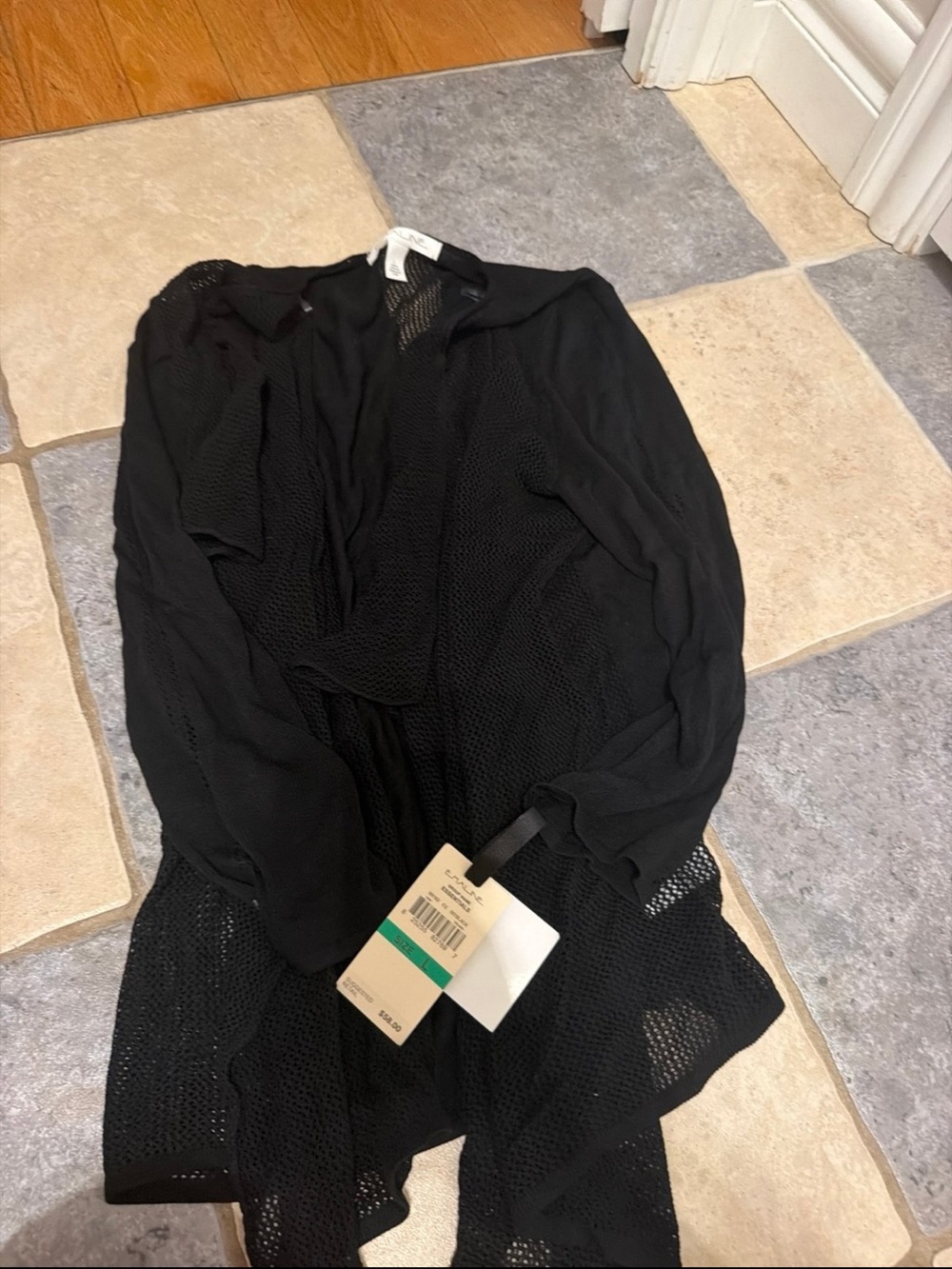 Black Open-Knit Long Sleeve Cardigan